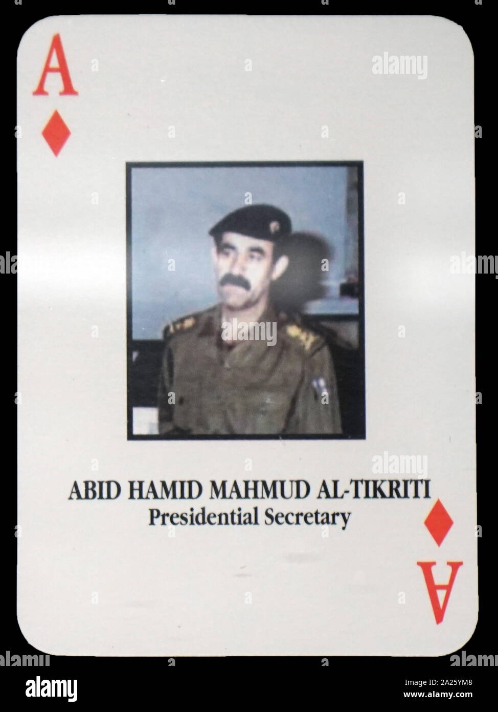Most-wanted Iraqi playing cards - Abid Hamid Mahmud Al-Tikriti (Presidential Secretary). The U.S. military developed a set of playing cards to help troop identify the most-wanted members of President Saddam Hussein's government during the 2003 invasion of Iraq. Stock Photo