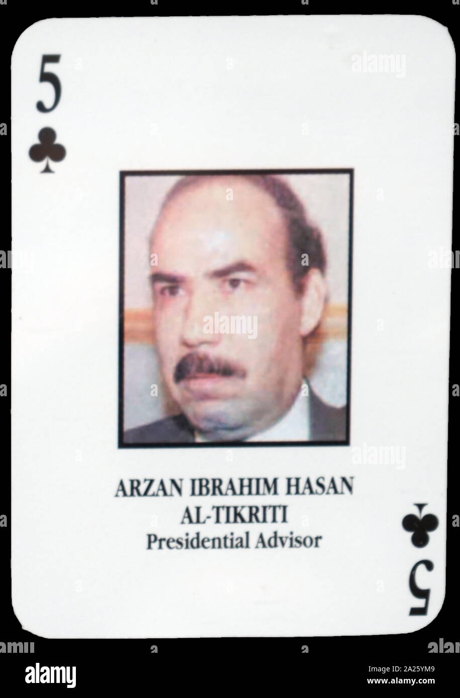 Most-wanted Iraqi playing cards - Arzan Ibrahim Hasan Al-Tikriti (Presidential Advisor). The U.S. military developed a set of playing cards to help troop identify the most-wanted members of President Saddam Hussein's government during the 2003 invasion of Iraq. Stock Photo