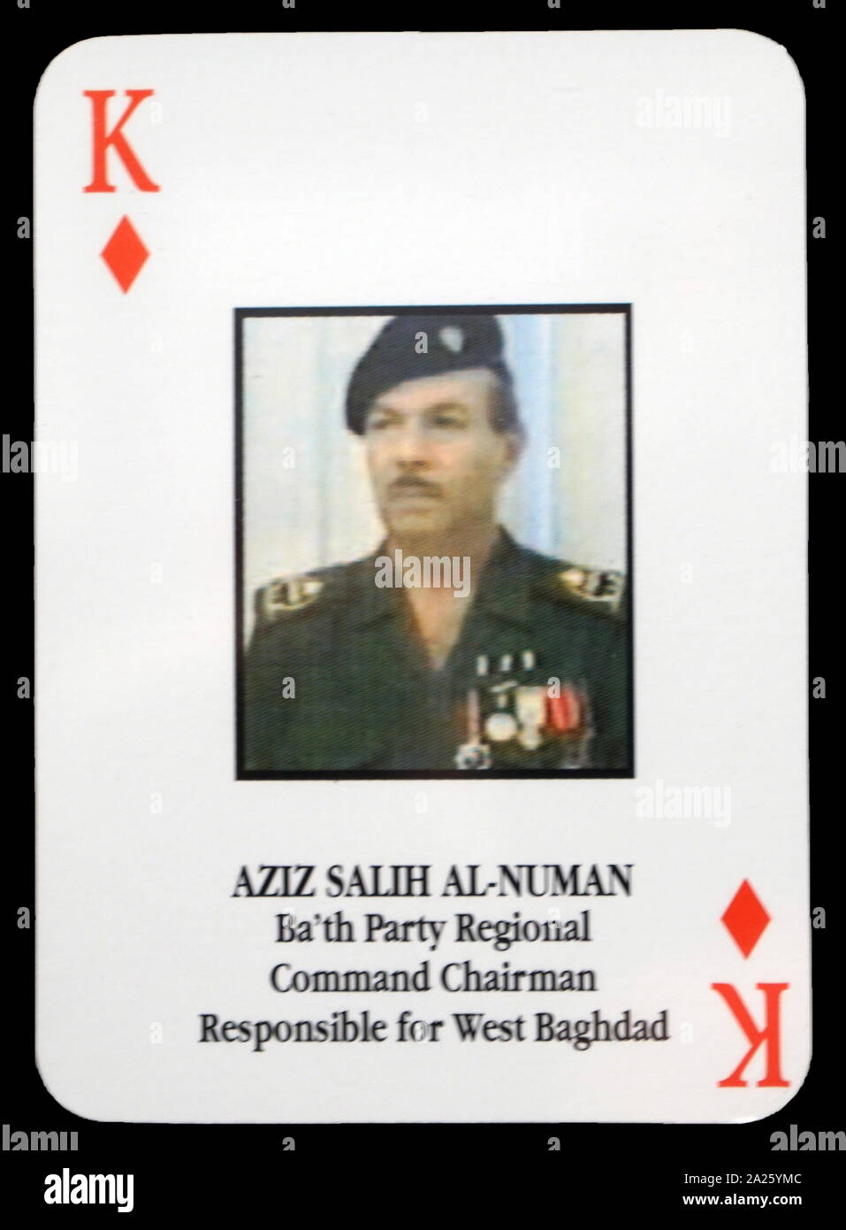 Most-wanted Iraqi playing cards - Aziz Salih Al-Numan (Ba'th Party Regional Command Chairman Responsible for West Baghdad). The U.S. military developed a set of playing cards to help troop identify the most-wanted members of President Saddam Hussein's government during the 2003 invasion of Iraq. Stock Photo