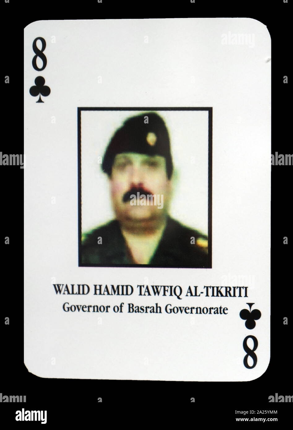 Most-wanted Iraqi playing cards - Walid Hamid Tawfiq Al-Tikriti (Governor of Basrah Governorate). The U.S. military developed a set of playing cards to help troop identify the most-wanted members of President Saddam Hussein's government during the 2003 invasion of Iraq. Stock Photo