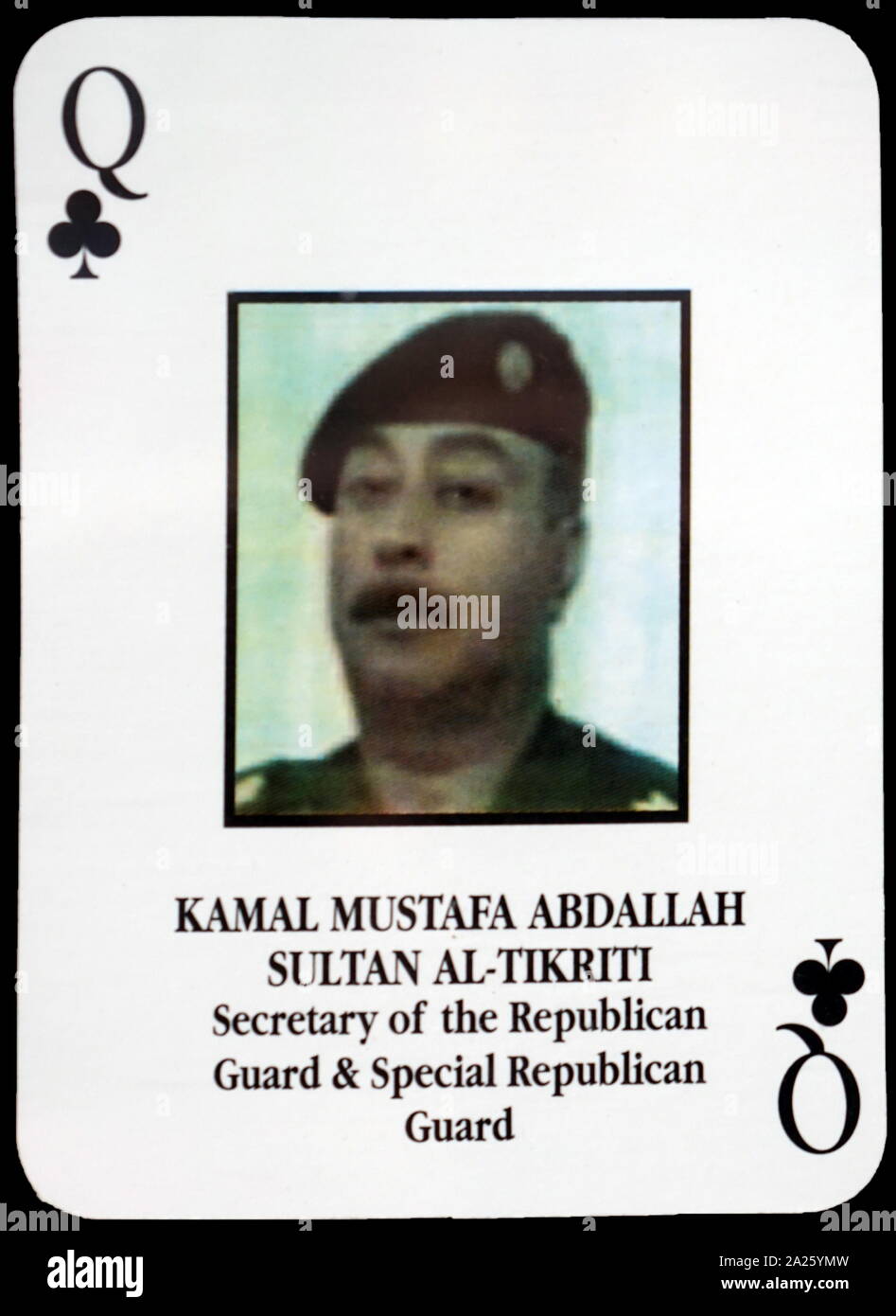 Most-wanted Iraqi playing cards - Kamal Mustafa Abdallah Sultan Al-Tikriti (Secretary of the Republican Guard & Special Republican Guard). The U.S. military developed a set of playing cards to help troop identify the most-wanted members of President Saddam Hussein's government during the 2003 invasion of Iraq. Stock Photo