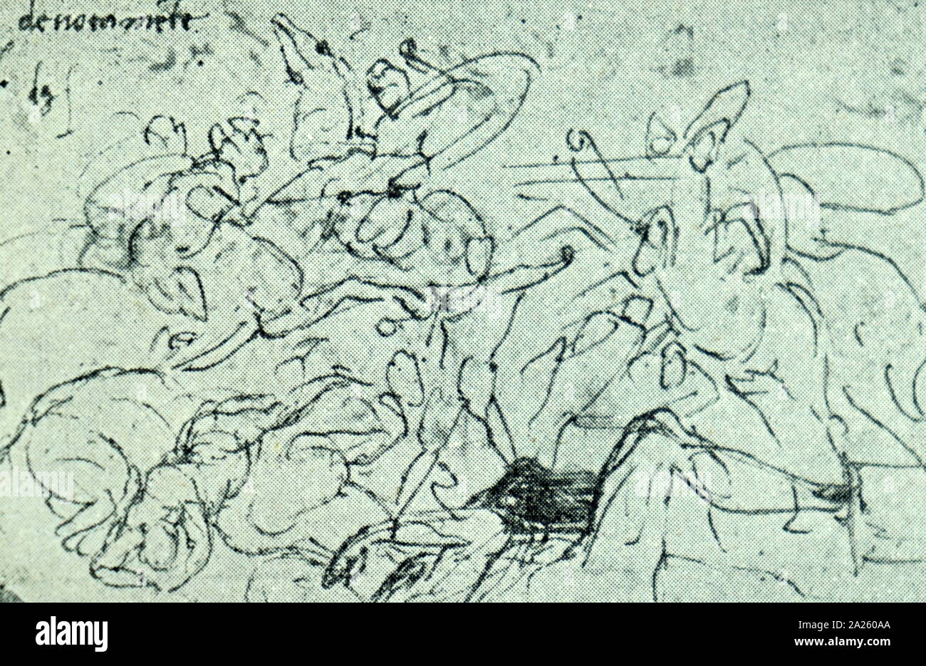 Anghiari Battle Cartoon, 1500. drawing by the Italian polymath Leonardo da Vinci (1452-1519) Stock Photo
