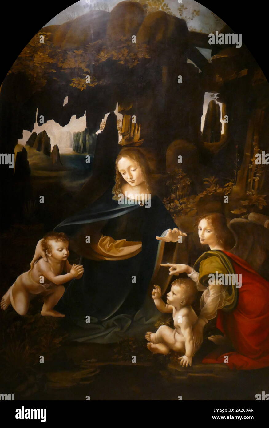 Detail from 'The Virgin of the Rocks' (Madonna of the Rocks), one of two  versions painted by Leonardo da Vinci, of the same subject, and of a  composition which is identical except