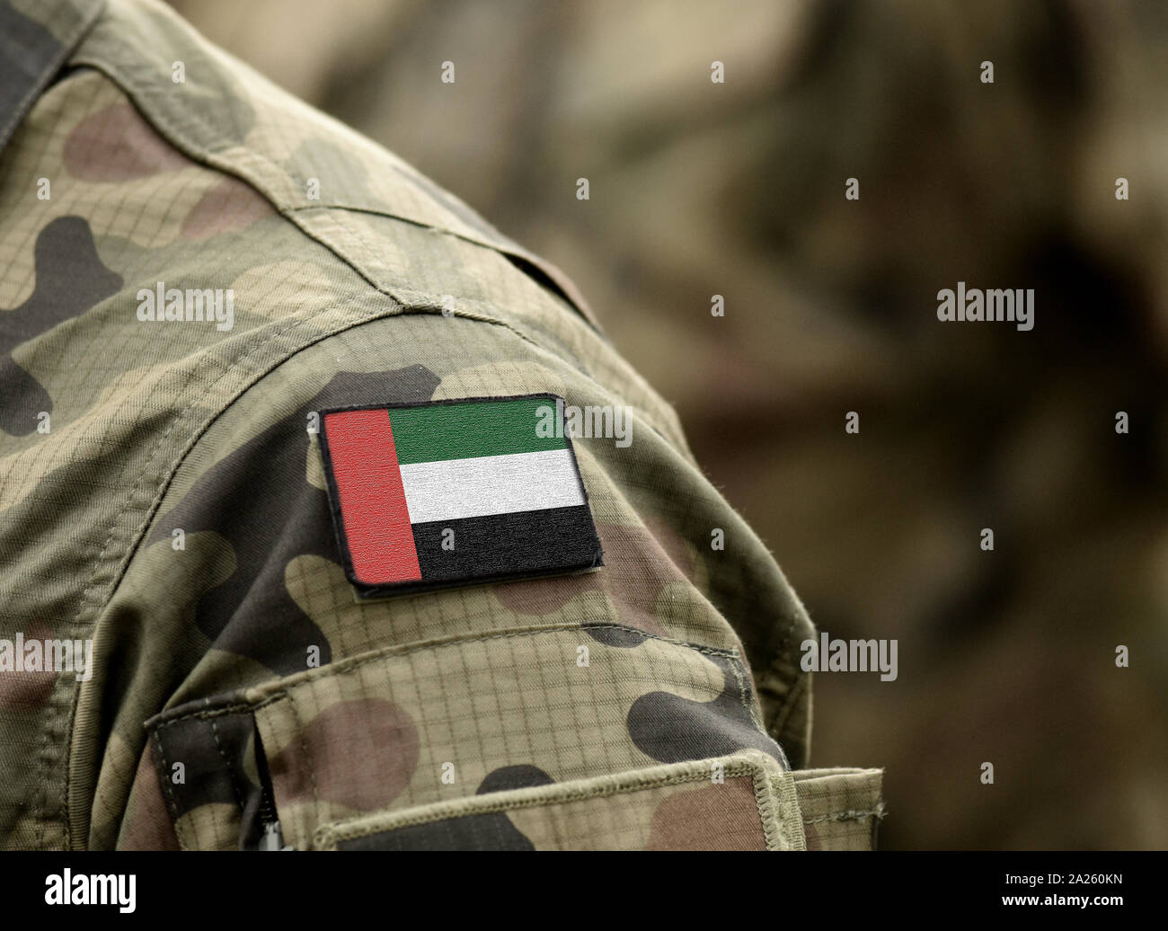 Flag of United Arab Emirates (UAE) on military uniform (collage Stock ...