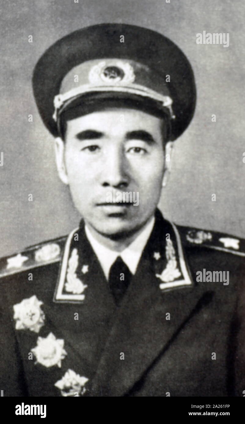 Lin Biao (1907 - 1971). Lin became instrumental in creating the foundations for Mao Zedong's cult of personality, and was rewarded in the Cultural Revolution by being named Mao's designated successor. Lin died on September 13, 1971. Nie Rongzhen (1899 - 1992) was a prominent Chinese Communist military leader, and one of ten Marshals in the People's Liberation Army of China. Stock Photo