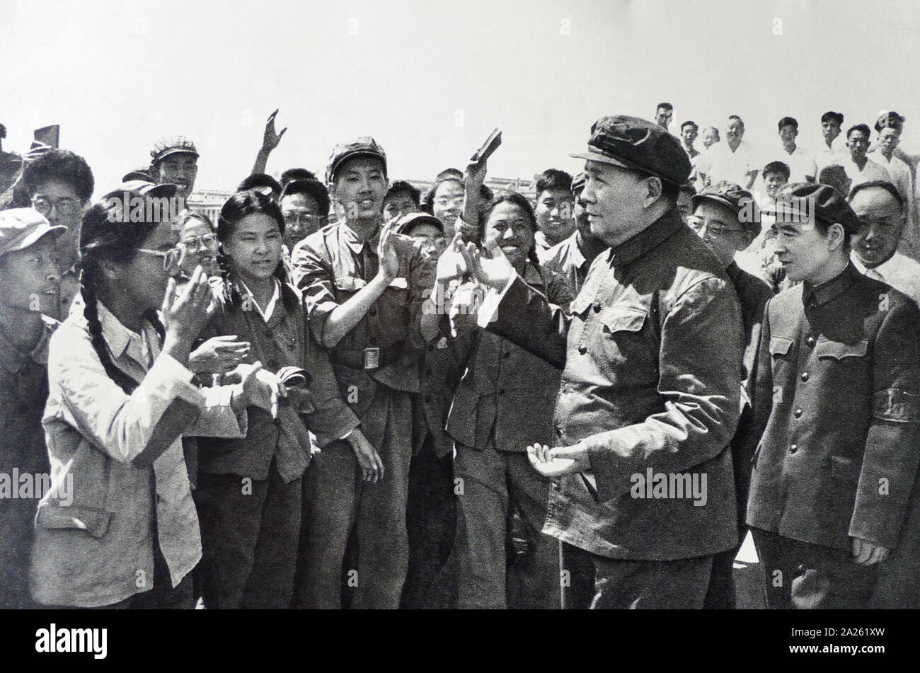 Chairman Mao with Lin Biao and Red Guards during the Cultural Revolution. 1966. Mao Zedong (1893 - September 9, 1976), was a Chinese communist revolutionary who became the founding father of the People's Republic of China (PRC), which he ruled as the Chairman of the Communist Party of China from its establishment in 1949 until his death Stock Photo