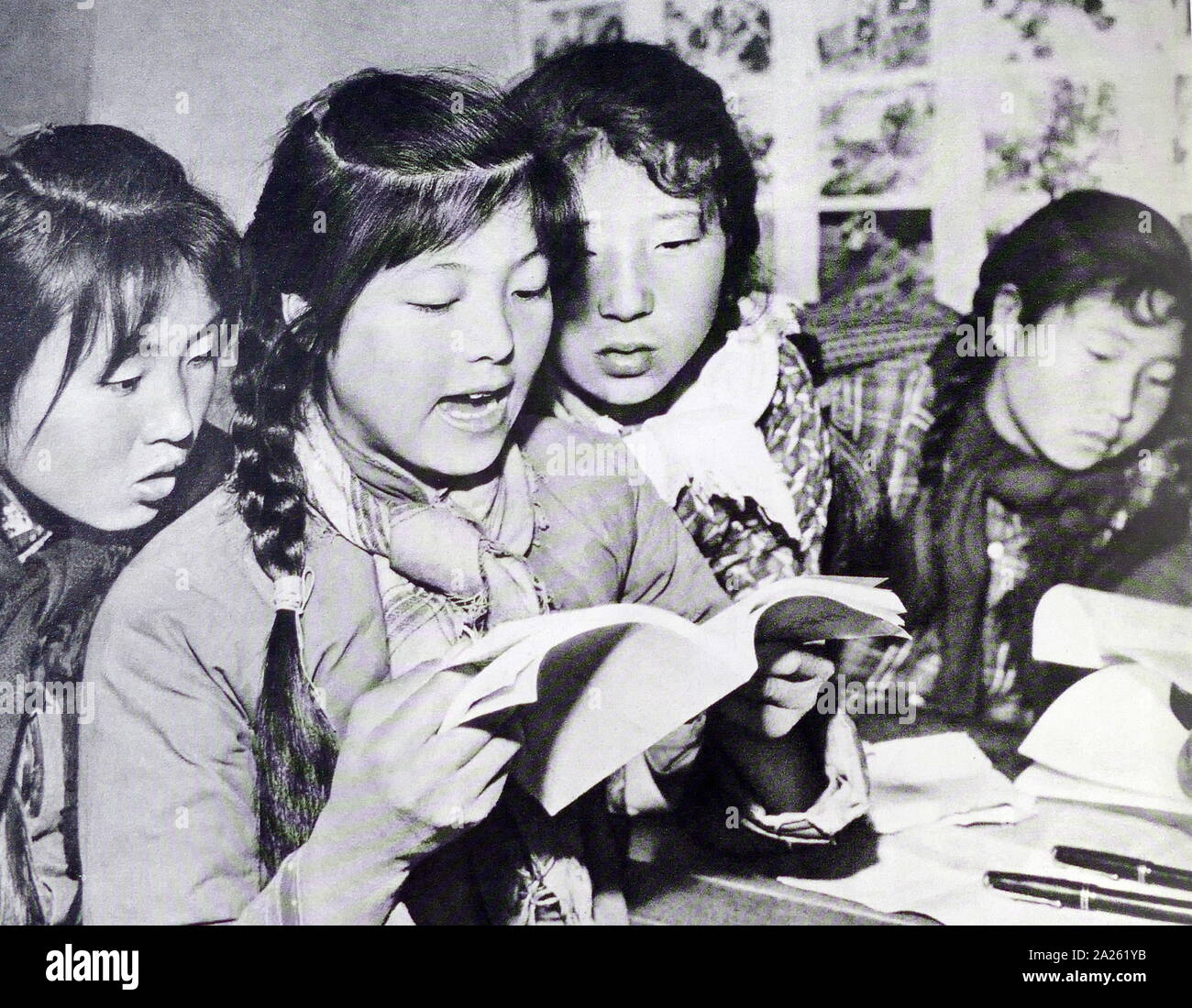 Red Guards study communist literature, during the Cultural Revolution. China 1967 Stock Photo