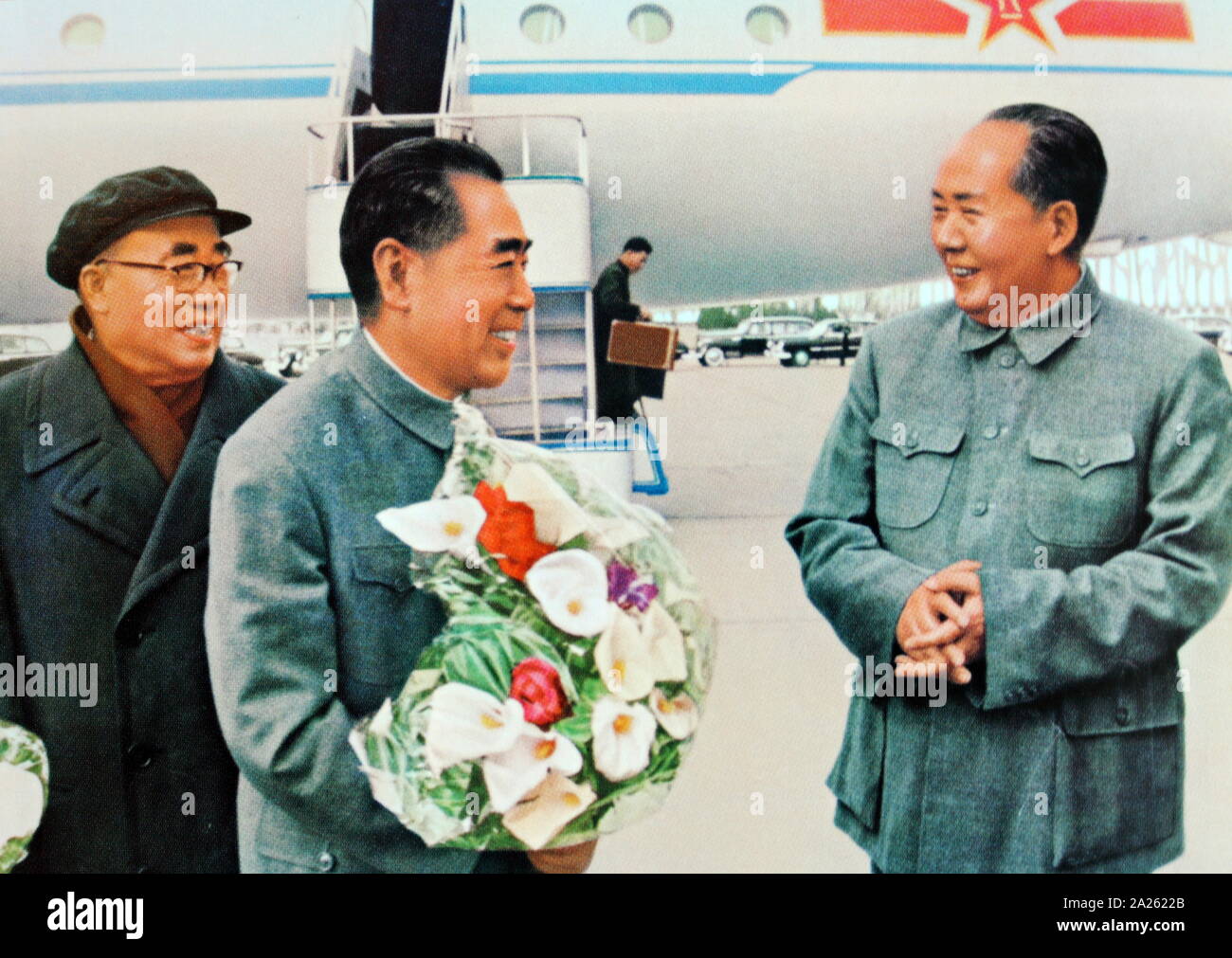 Mao Zedong greets Zhou Enlai (1898 - 1976), Premier of the People's ...