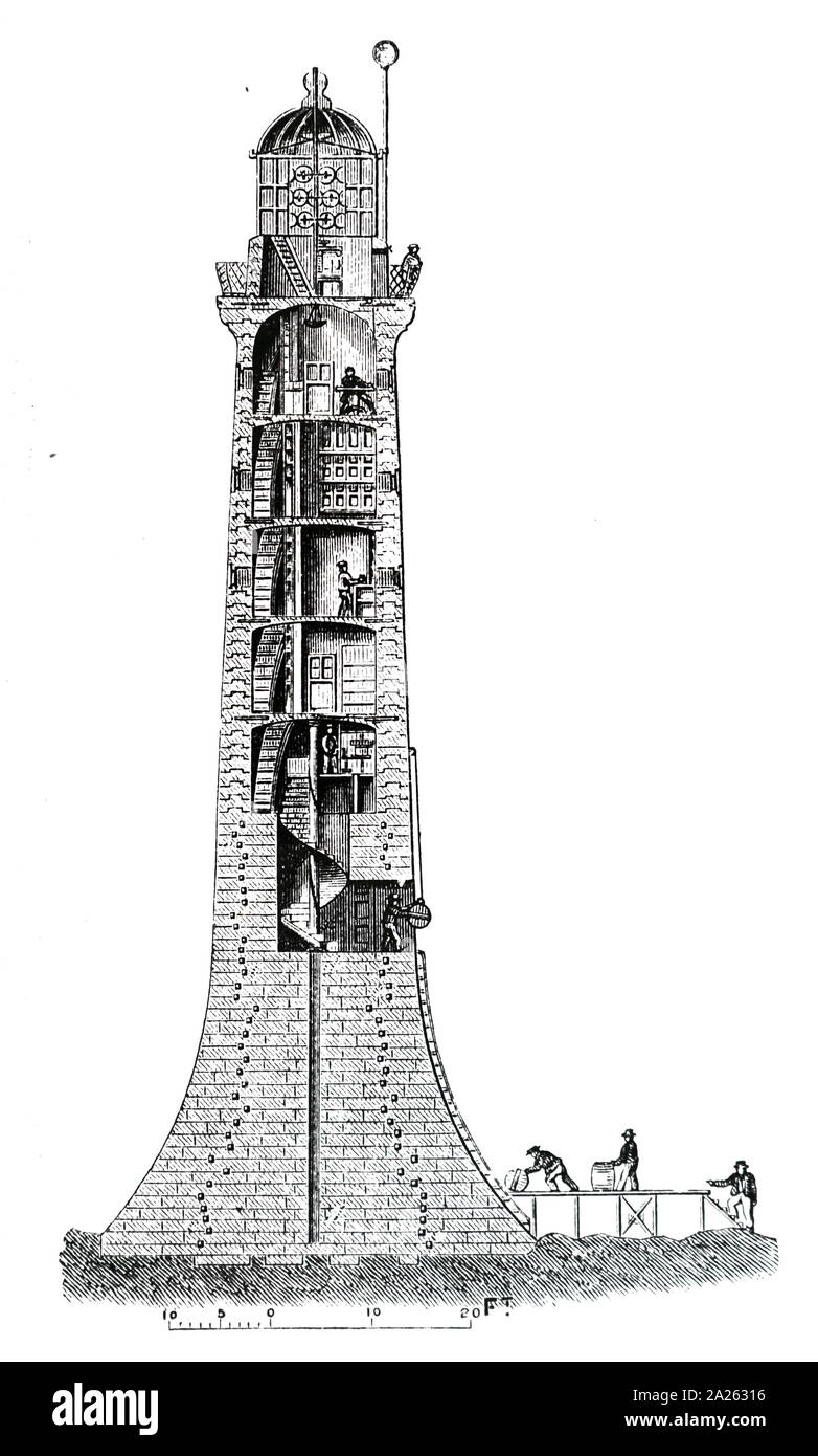A sectional view of the Bell Rock Lighthouse, located off the coast of
