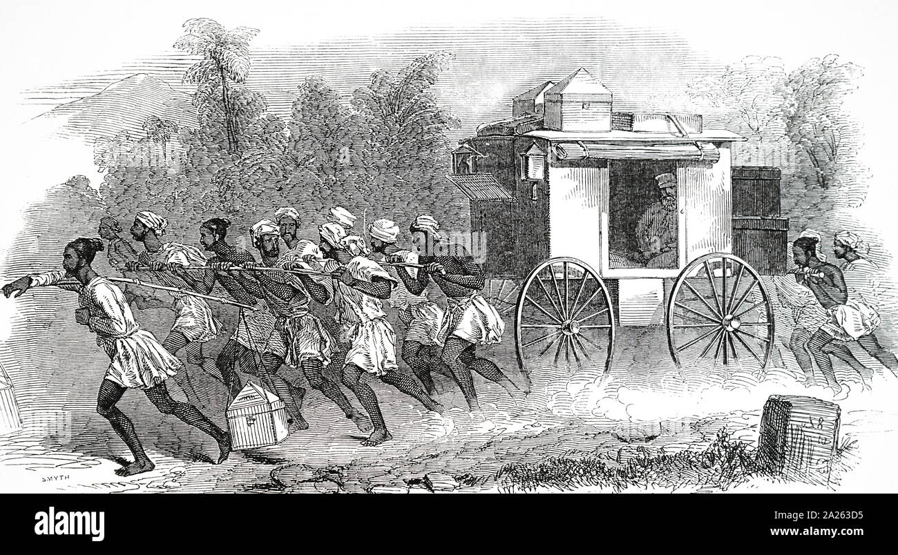 An engraving depicting a Litter, a wheel less vehicle which would be carried by footmen. Dated 19th century Stock Photo