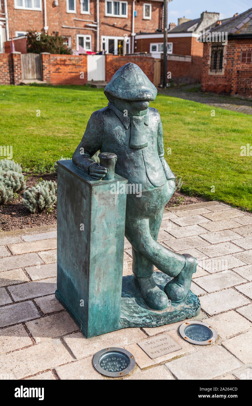 Statue of Andy Capp,a famous cartoon character created by Reg Smythe and featured in the Daily Mirror newspaper for many years. Stock Photo