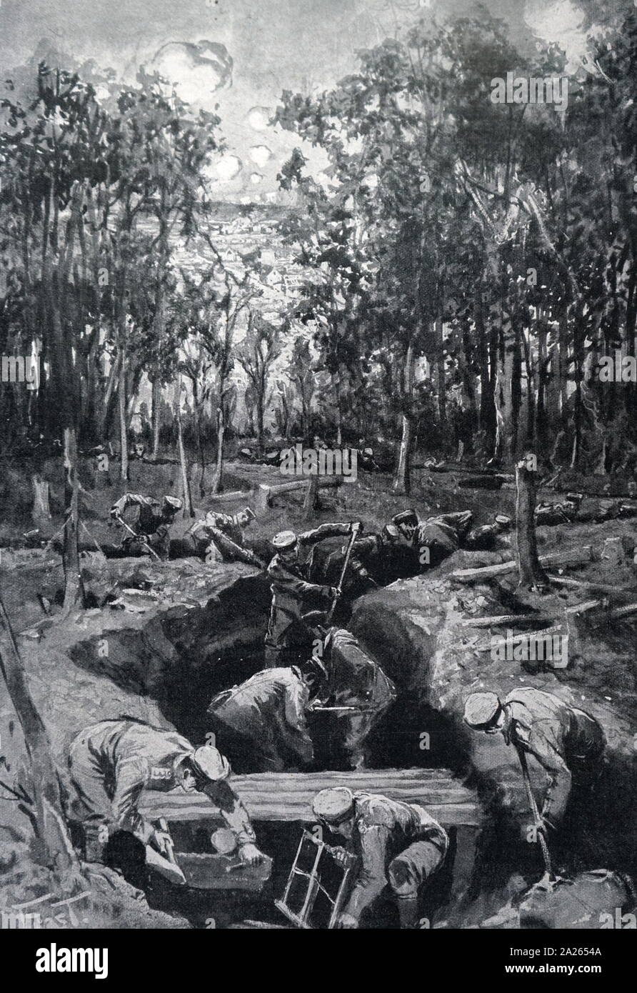 German soldiers dig trenches at Vimy on the Western Front during World War One. Stock Photo