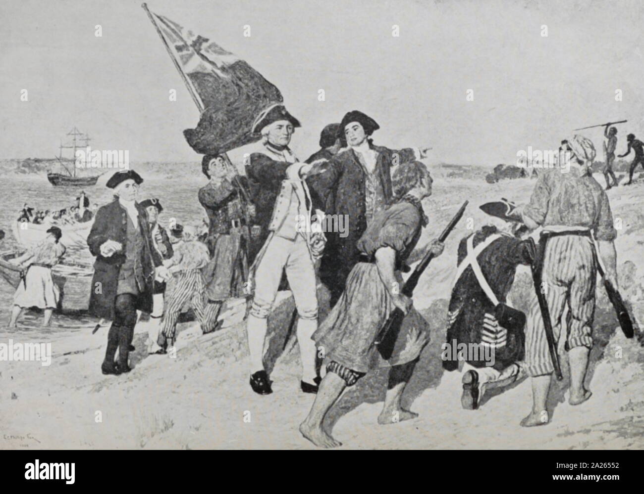 On 29 April 1770, Botany Bay was the site of James Cook's first landing of HMS Endeavour on the land mass of Australia, after his extensive navigation of New Zealand. Later the British planned Botany Bay as the site for a penal colony Stock Photo