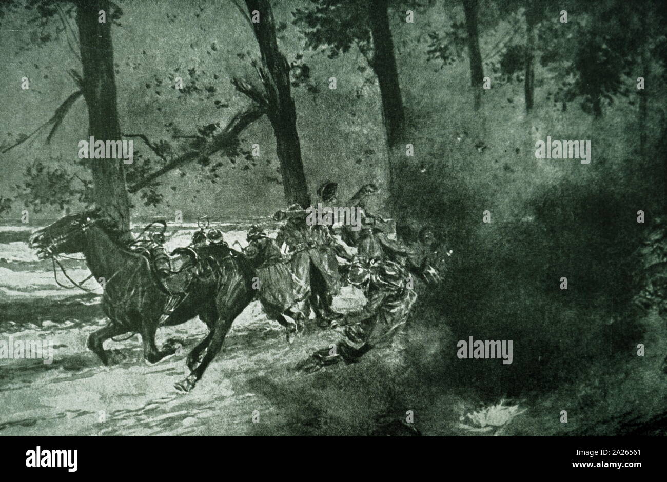 German cavalry attacked by artillery Western Front, World War One, 1916 Stock Photo
