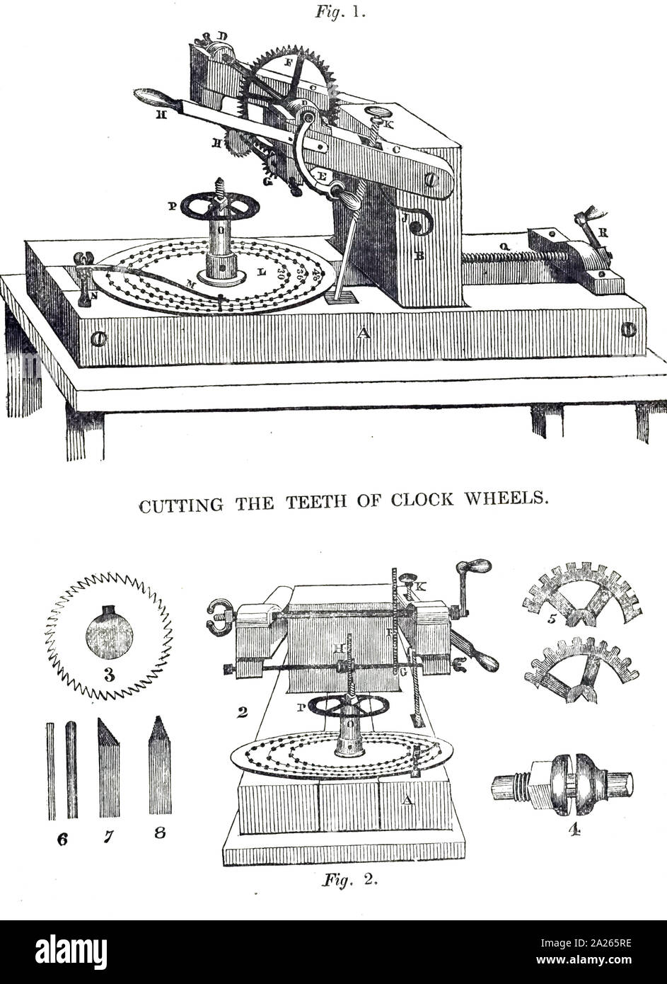 An engraving depicting an engine used for cutting teeth of clock wheels