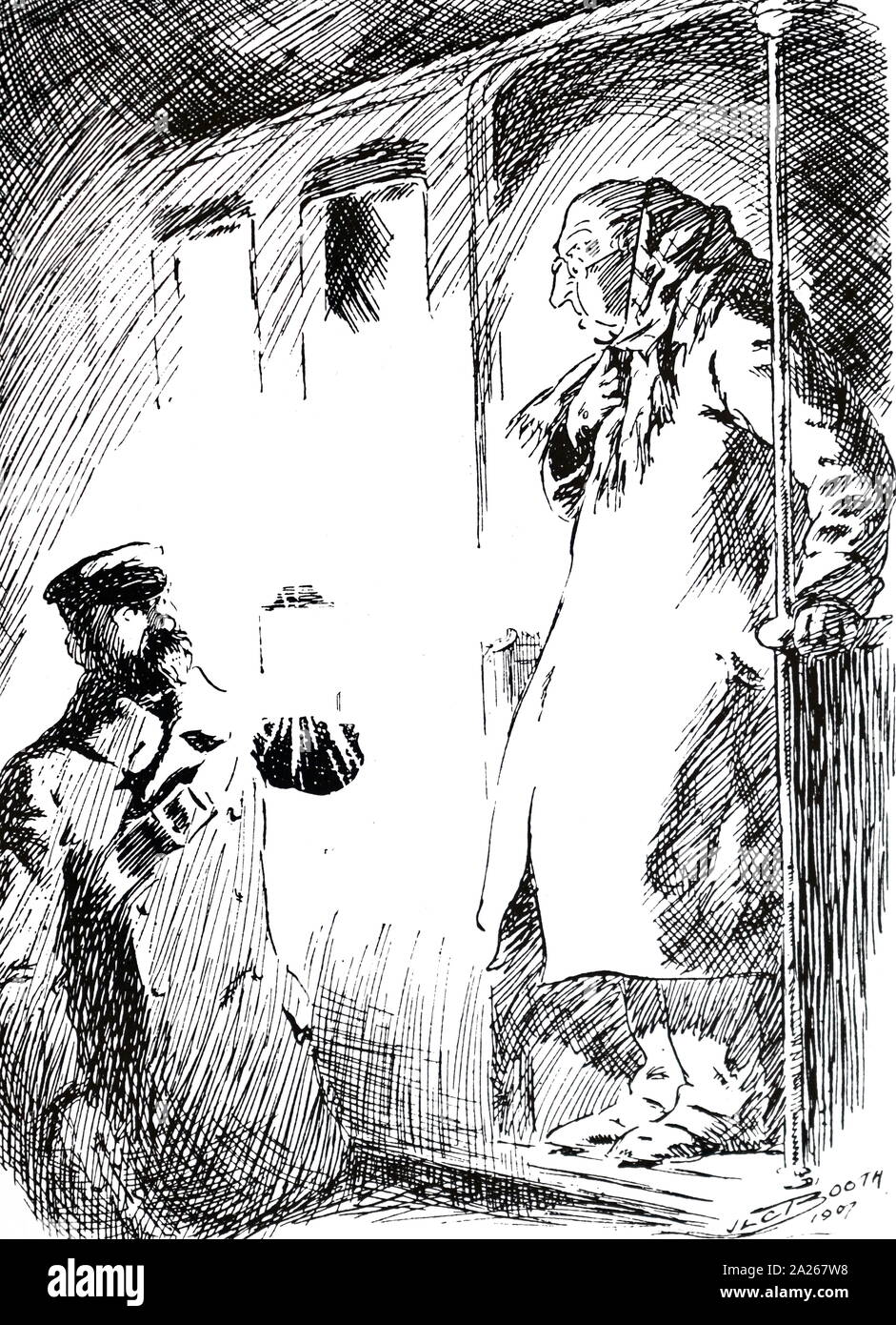 A cartoon depicting a probable incident in the proposed tunnel. Dated 20th century Stock Photo
