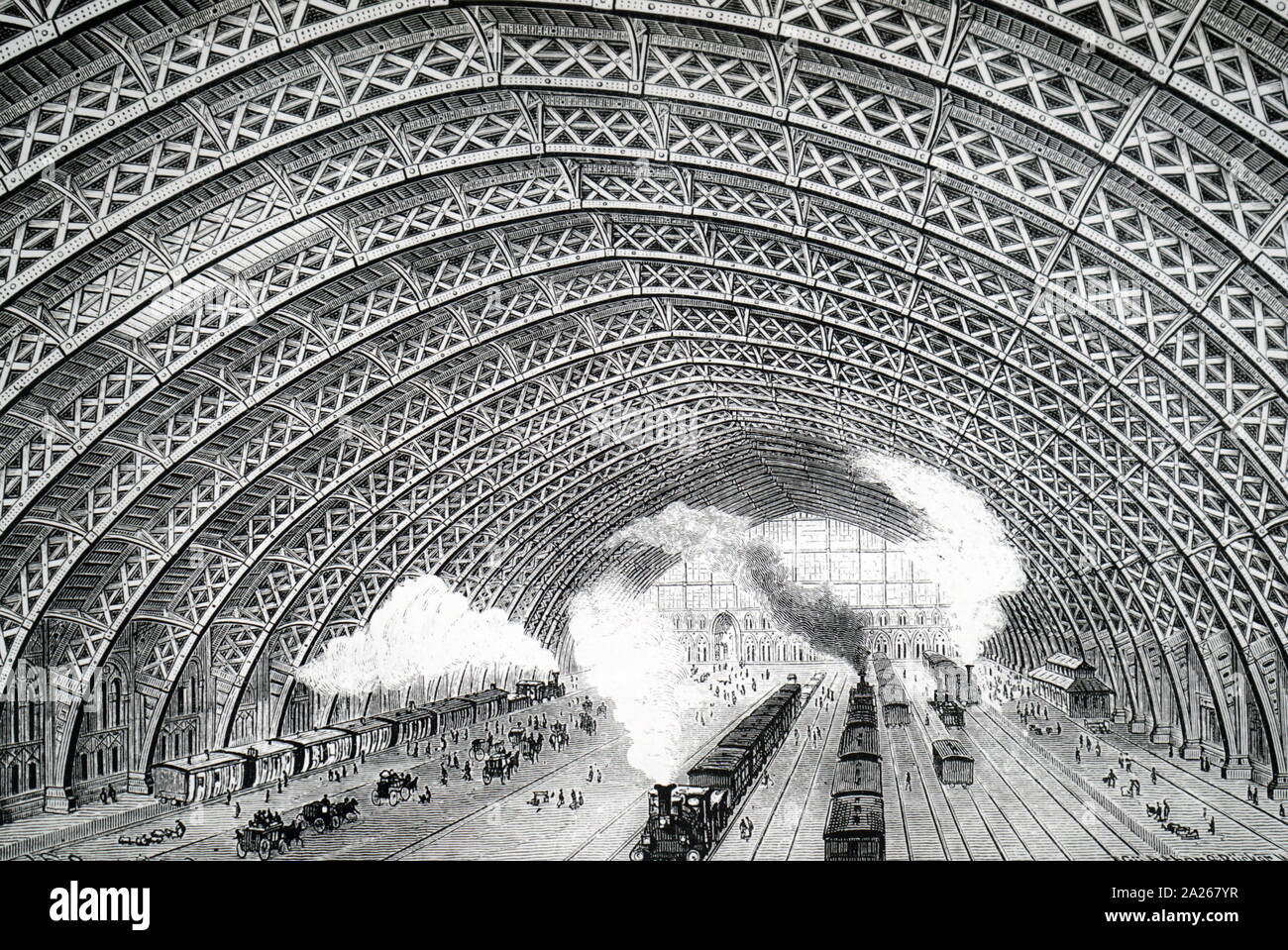 An engraving depicting St Pancras Station. Dated 19th century Stock Photo Alamy