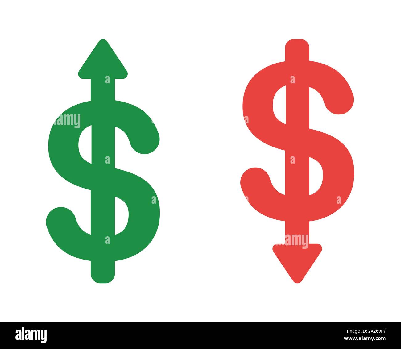 Vector Icon Set Of Dollar Symbols With Arrow Moving Up And Down Flat Color Style Stock Vector Image Art Alamy