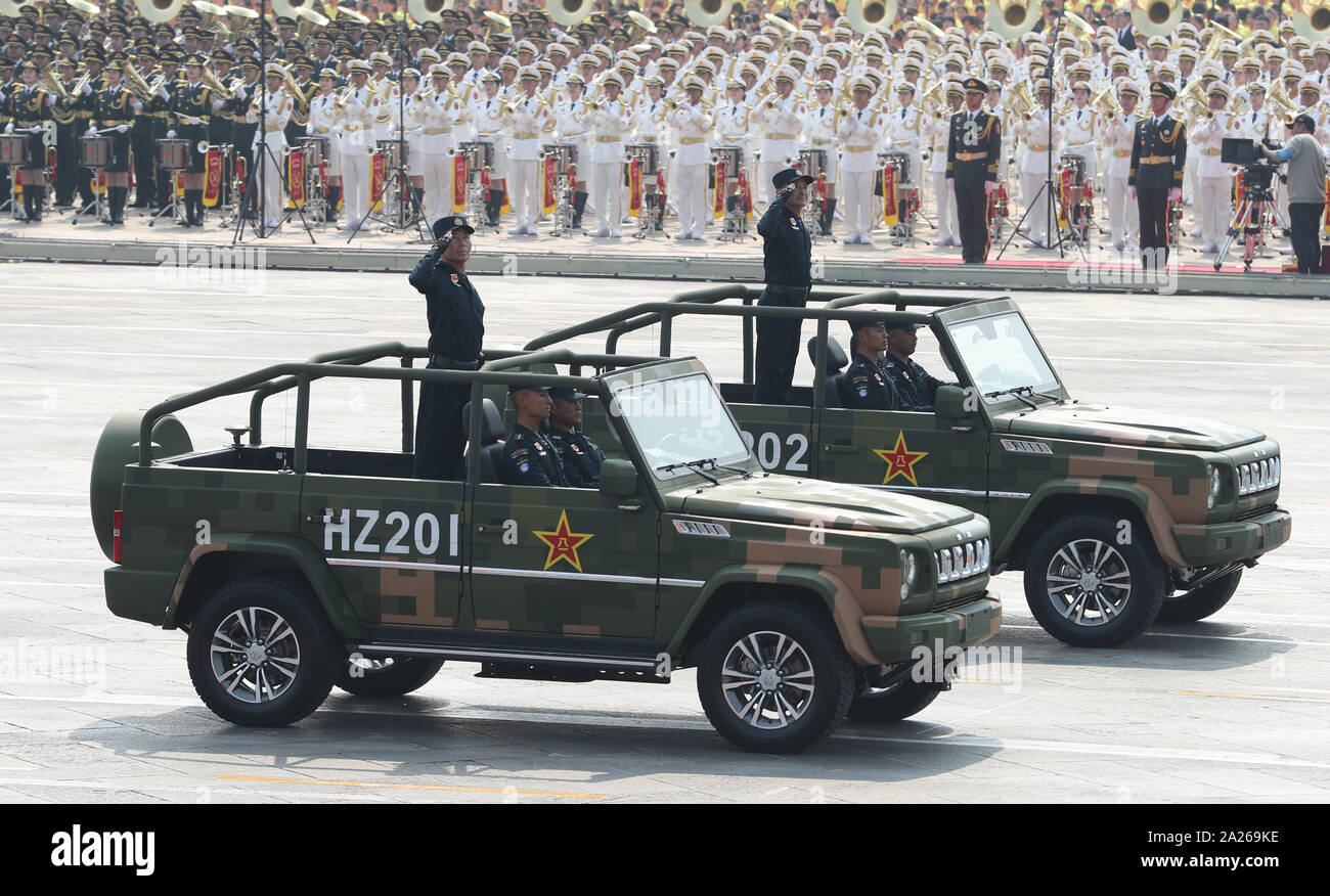 Beijing, China. 1st Oct, 2019. A formation of anti-ship cruise missiles takes part in a military parade celebrating the 70th anniversary of the founding of the People's Republic of China (PRC) in Beijing, capital of China, Oct. 1, 2019. Credit: Yin Gang/Xinhua/Alamy Live News Stock Photo