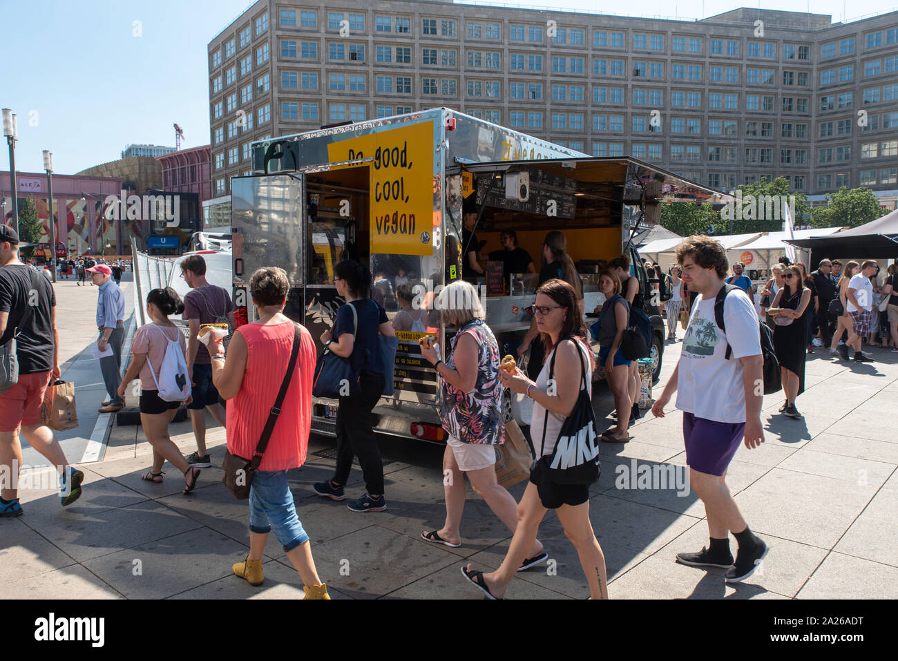 Vegan foodtruck on Alexanderplatz, Berlin, Germany Stock Photo Alamy