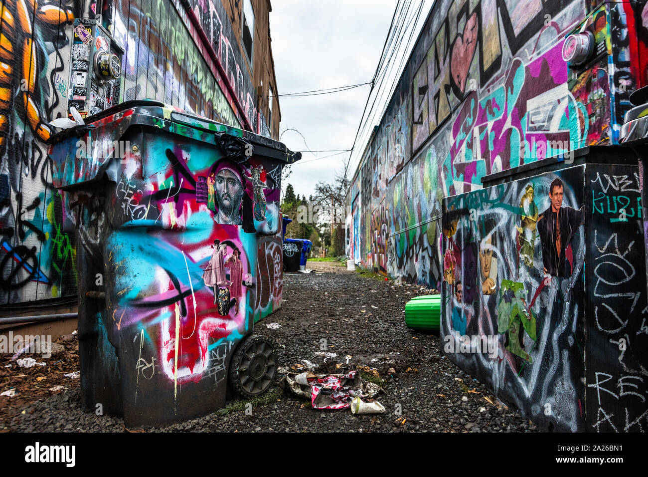 Graffiti filled alley in the Alberta Arts District, Portland, Oregon