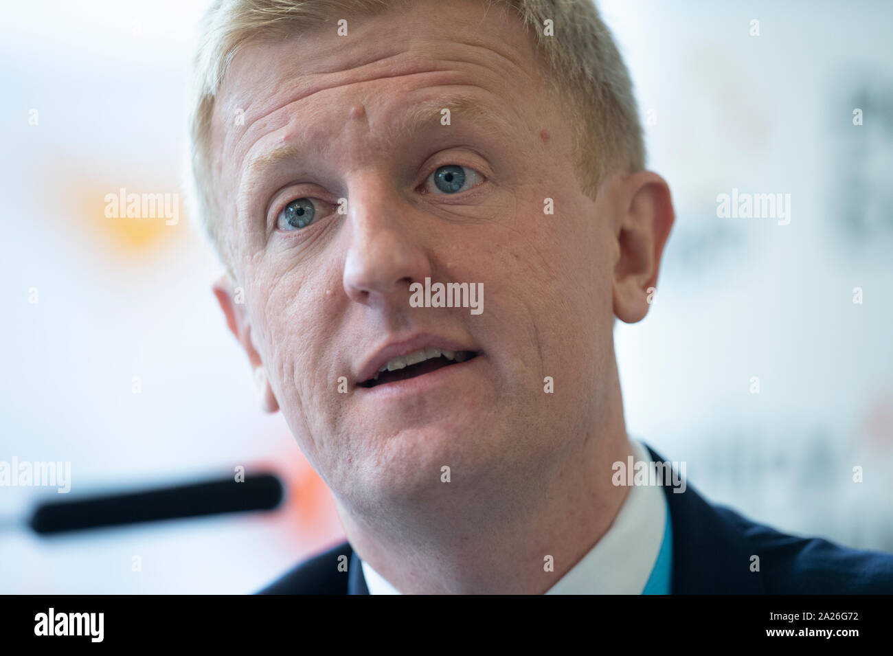 Manchester, UK. 1st Oct, 2019. Oliver Dowden MP, Minister for the Cabinet Office, speaks at the Policy Exchange and Inmarsat fringe event 'Competition on the final frontier: Implementing the Prime Minister's agenda on Space' Credit: Russell Hart/Alamy Live News Stock Photo