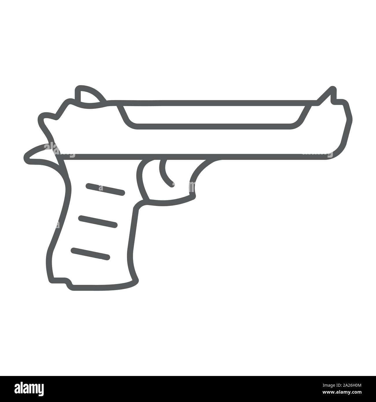 Desert eagle gun thin line icon, army and weapon, handgun sign, vector graphics, a linear pattern on a white background. Stock Vector