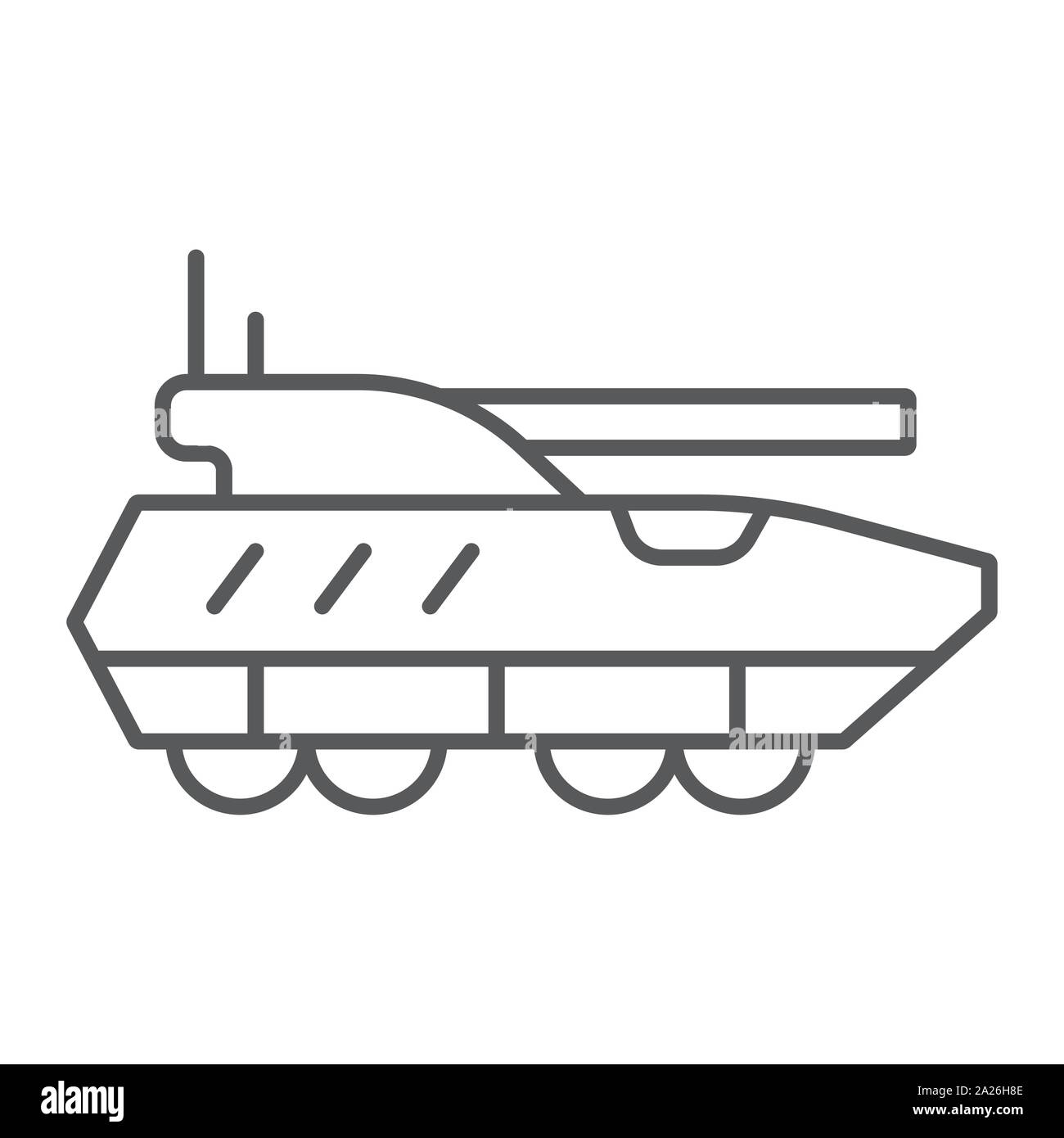 Armoured personnel carrier thin line icon, army and military, tank sign, vector graphics, a linear pattern on a white background. Stock Vector