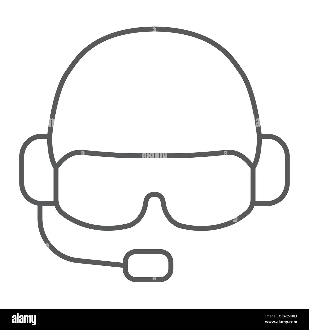 Military helmet thin line icon, army and military, soldier hat sign