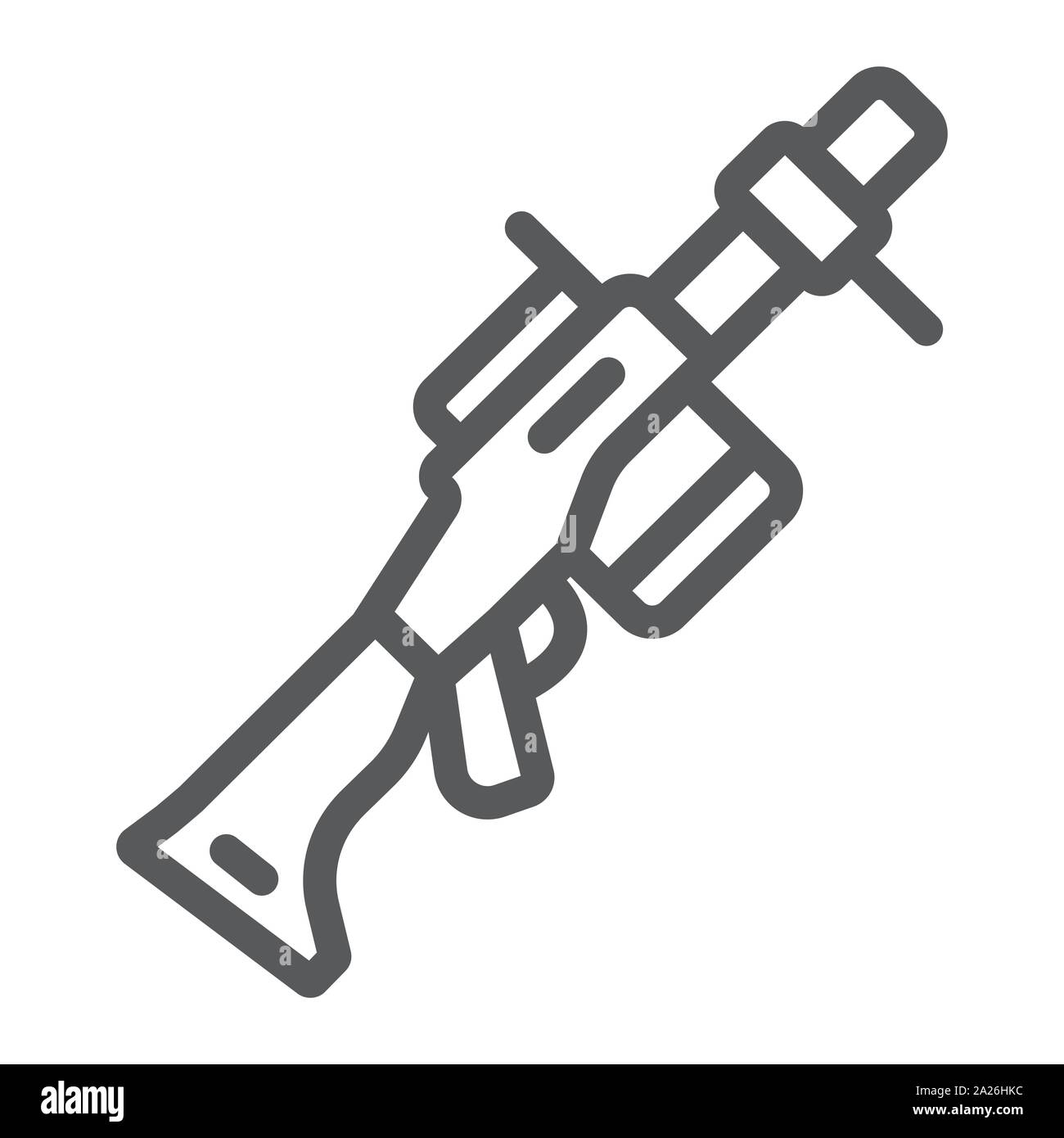 Grenade launcher line icon, weapon and rocket, bazooka sign, vector graphics, a linear pattern on a white background. Stock Vector