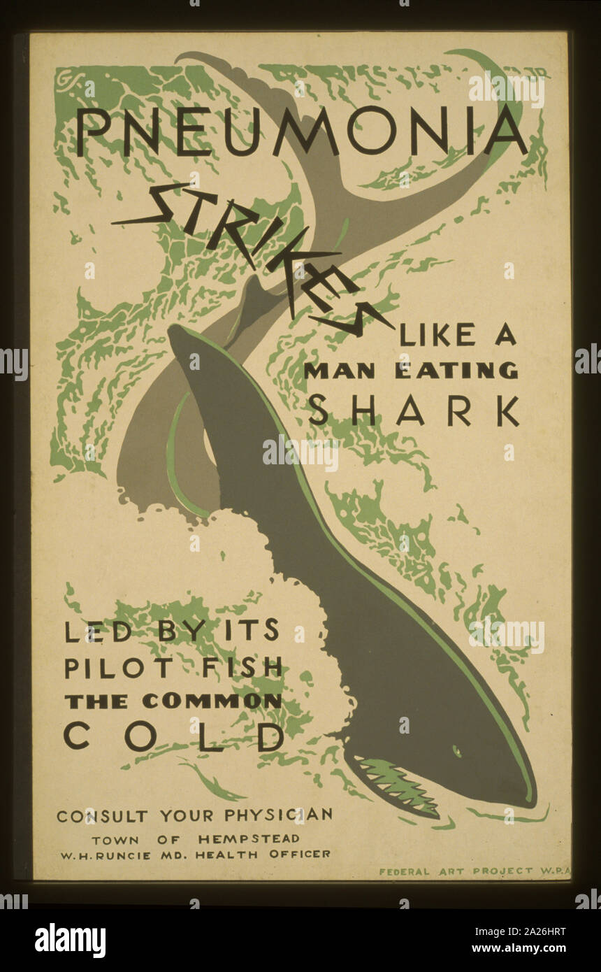 Pneumonia strikes like a man eating shark led by its pilot fish the common cold Stock Photo
