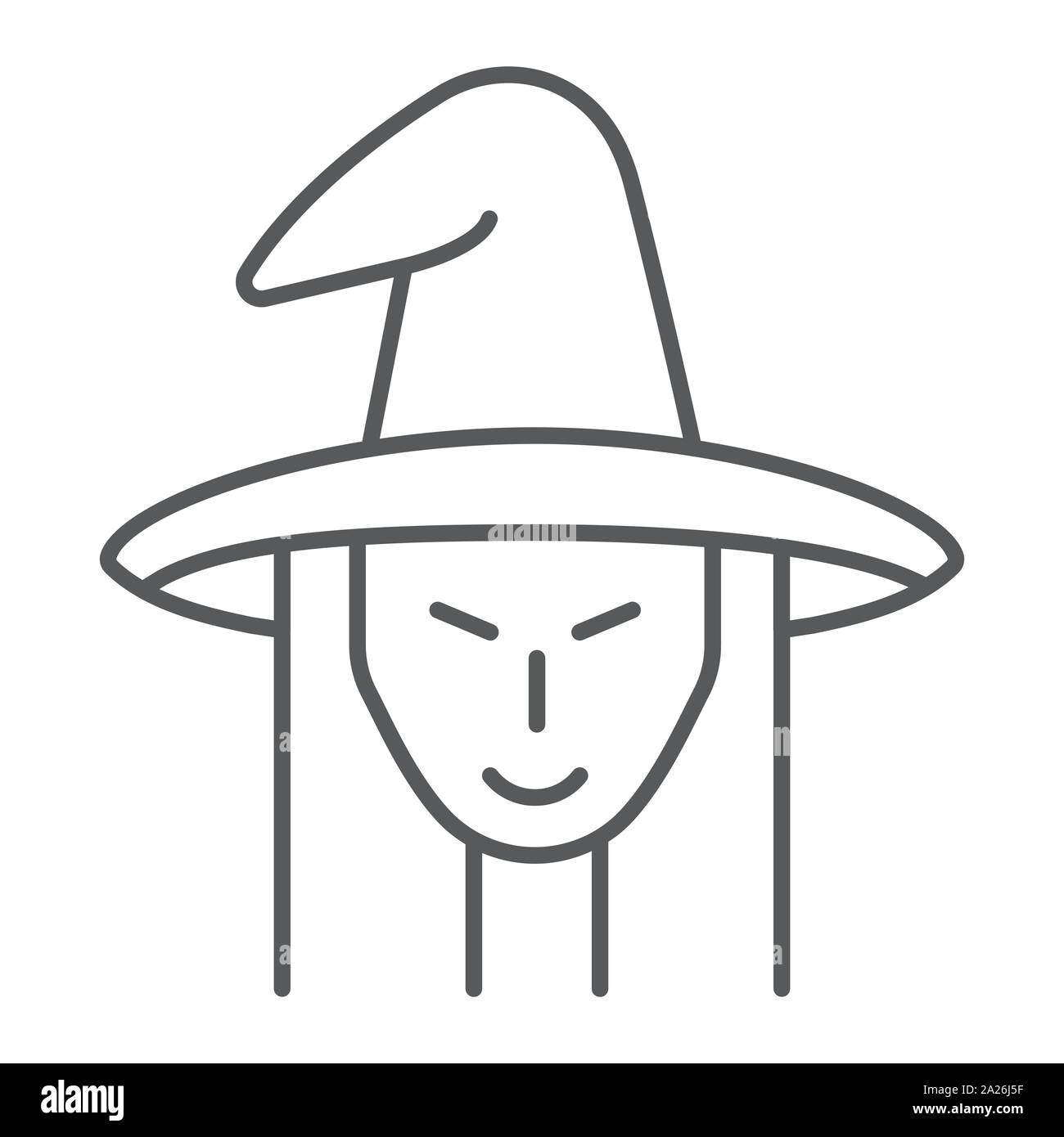 Witch thin line icon, witchcraft and halloween, witch face sign, vector