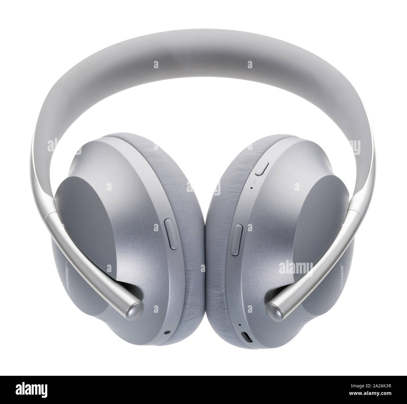 Bose noise cancelling headphones. Matt silver wireless headphones