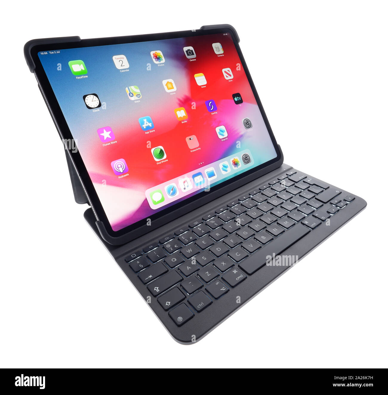 Logitech iPad Pro case which includes a keyboard. An Apple iPad