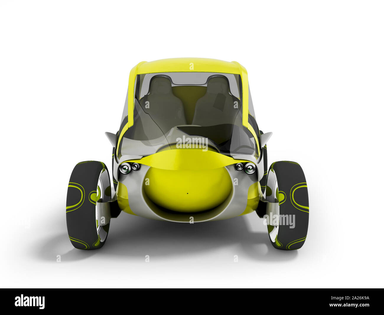 Modern electric car for travel on sidewalks yellow with gray insets in front 3d render on white background with shadow Stock Photo