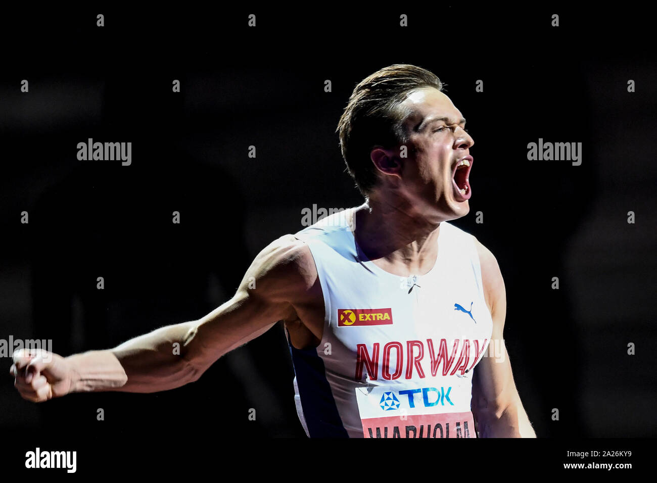 Karsten Warholm (Norway). 400 metres hurdles Gold Medal. IAAF World