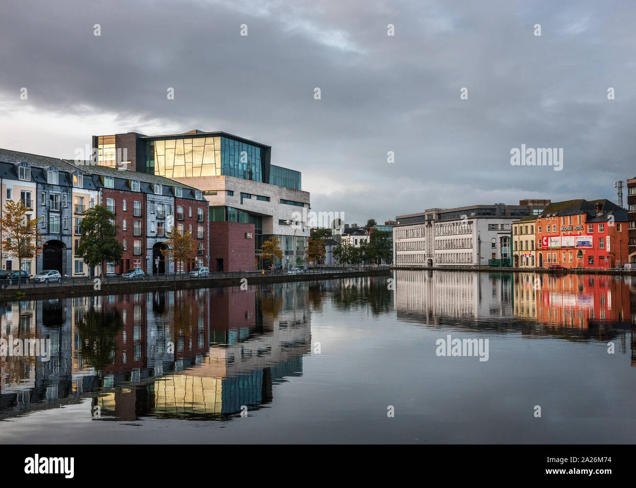 Cork City, Cork, Ireland. 01st October, 2019.  Flood warnings have been issued for Cork City center while the the early morning high tide reflects the building on the South Channel at Union Quay and Morrison's Island in Cork, Ireland.   - Credit; David Creedon / Alamy Live News Stock Photo