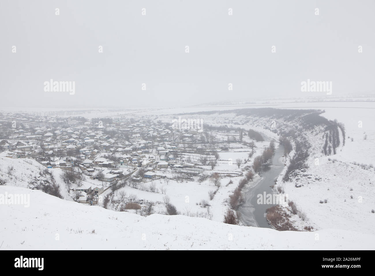 aerial view of village in the winter season Stock Photo - Alamy