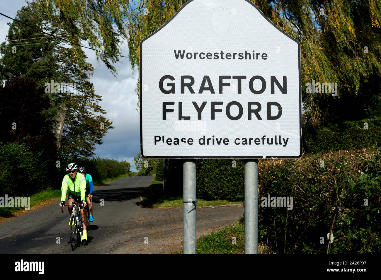 Grafton Flyford village sign, Worcestershire, England, UK Stock Photo