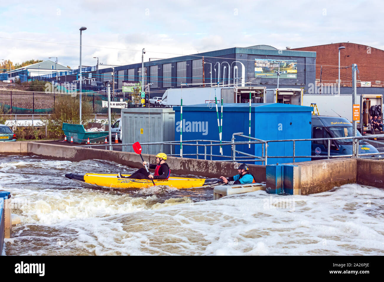 canoeist practicing at the Pinkston Water Sports facility on the Glasgow Branch of the Forth and Clyde Canal at North Canal Bank Street Scotland UK Stock Photo