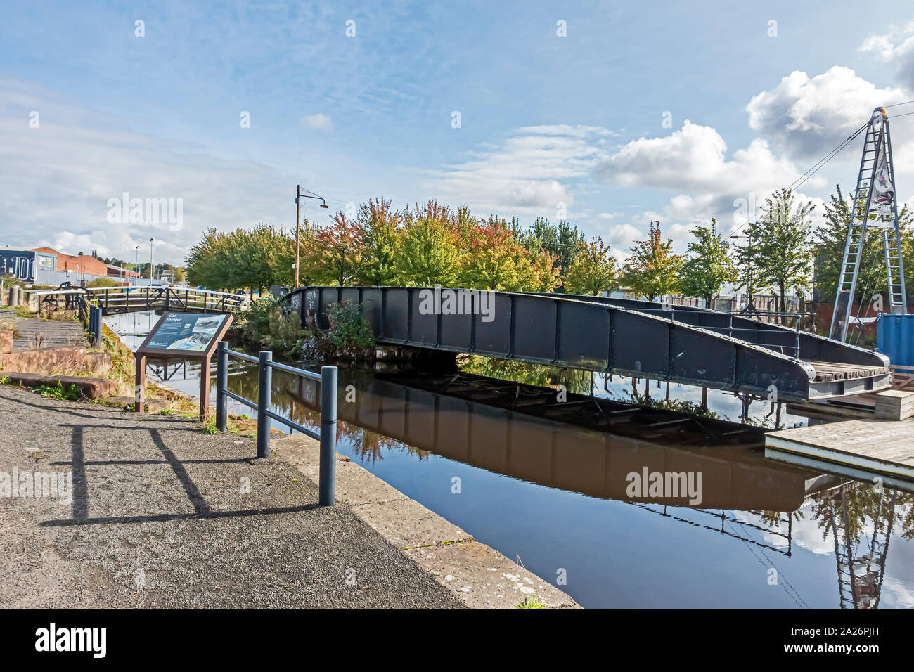 The Old Swinger swing bridge on the Glasgow branch of the Forth and Clyde Canal at North Canal Bank Street in Glasgow Scotland UK Stock Photo
