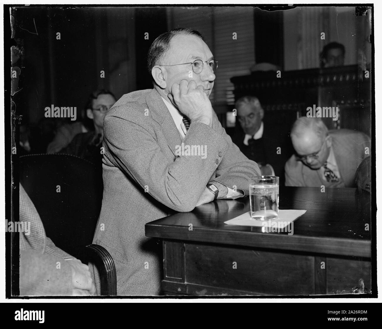 Poor memory. Washington, D.C., April 30. Testifying before the Senate Civil Liberties Committee today, George S. Ward, Secretary of the Harlan County (Ky.) Coal Operators Association, said he had been very careful not to know what his chief deputy did with the association's expense money. The chief deputy, Ben Unthank, has been missing since the Committee investigators, armed with subpoenas, began searching for him two months ago. The Committee is investigating labor-conditions in bloody Harlan County, 4/30/1937 Stock Photo