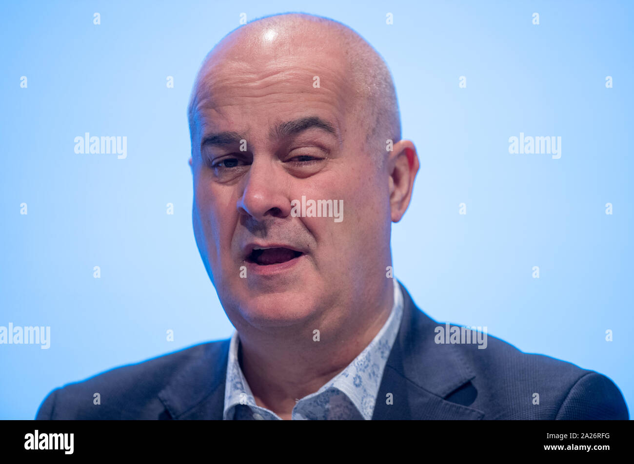 Manchester, UK. 1st Oct, 2019. Broadcaster, political commentator and publisher Iain Dale speaks at day three of the Conservative Party Conference in Manchester. Credit: Russell Hart/Alamy Live News Stock Photo