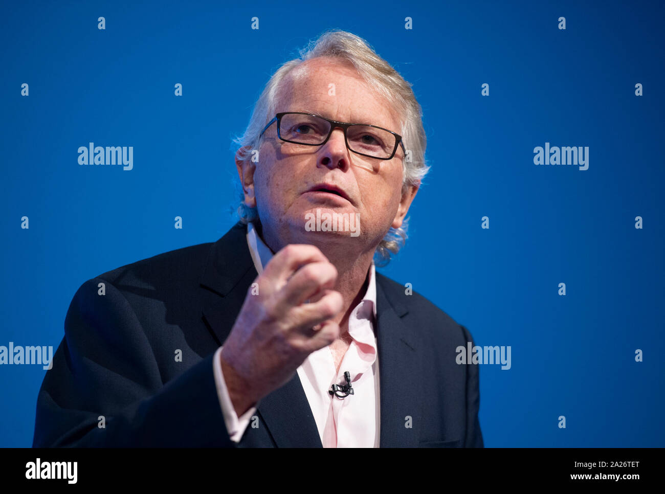 Manchester, UK. 1st Oct, 2019. Lord Michael Dobbs, creator of House of Cards, speaks at day three of the Conservative Party Conference in Manchester. Credit: Russell Hart/Alamy Live News Stock Photo