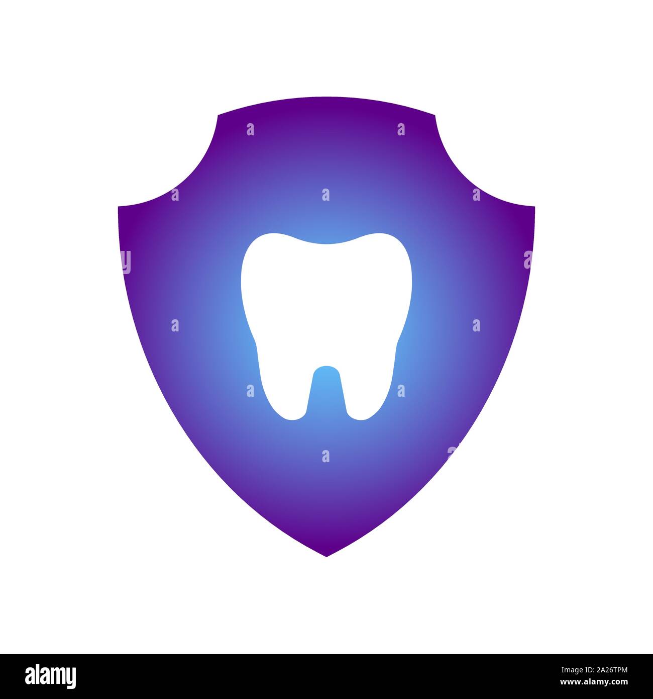 Glowing tooth image inside a purple shield. Tooth protection idea. EPS 10 Stock Vector