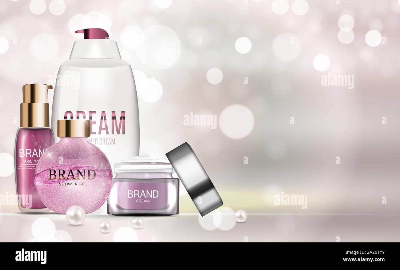 Shower Gel Bottle Template for Ads or Magazine Background. 3D Realistic