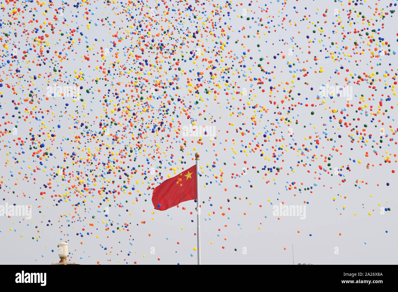 Beijing, China. 1st Oct, 2019. Balloons are released during the celebrations marking the 70th anniversary of the founding of the People's Republic of China (PRC) at Tian'anmen Square in Beijing, capital of China, Oct. 1, 2019. Credit: Liu Junxi/Xinhua/Alamy Live News Stock Photo