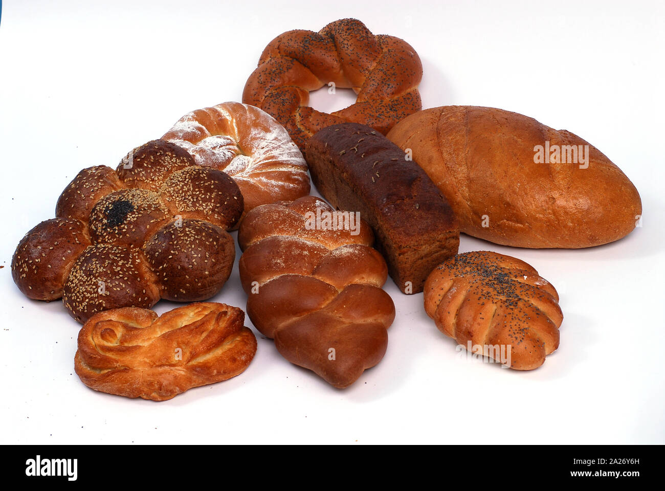 assorted breads isolated on a white background Stock Photo - Alamy