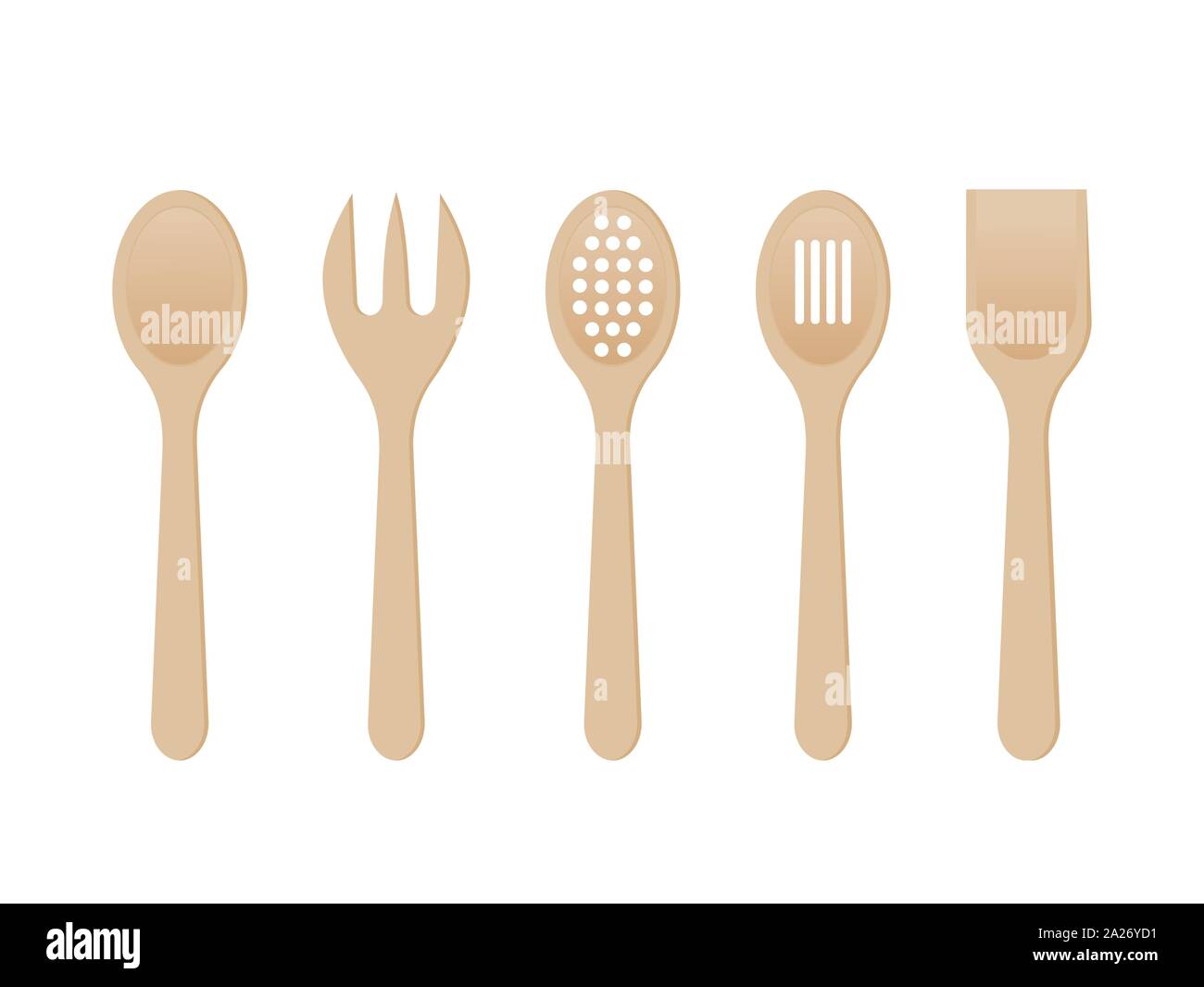 Wooden Spoons On White Background Mixing Spoon Spatula Fork Strainer Kitchen Utensils Made Of Wood Kitchen Tools Set Cooking Concept Vector Stock Vector Image Art Alamy