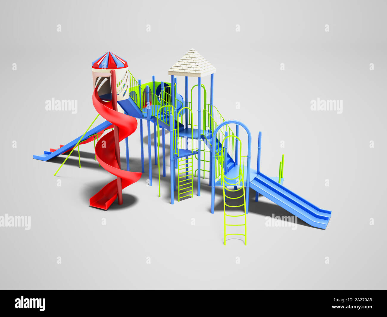 Modern for children water attraction four roller coaster on the beach isolated 3d render on gray background with shadow Stock Photo